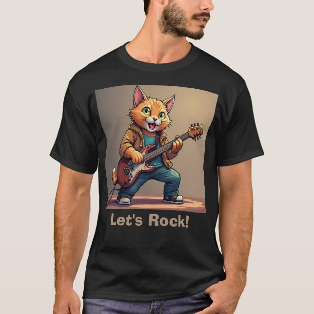 Orange Cat Guitar Player T-Shirt (Vorderseite)