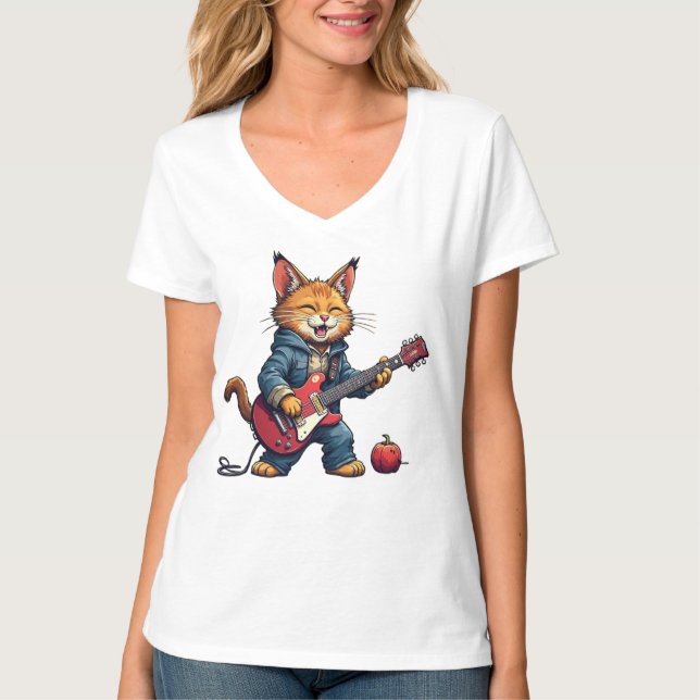 Orange Cat Guitar Player T-Shirt (Vorderseite)