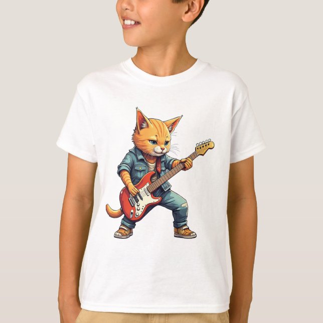 Orange Cat Guitar Player T-Shirt (Vorderseite)