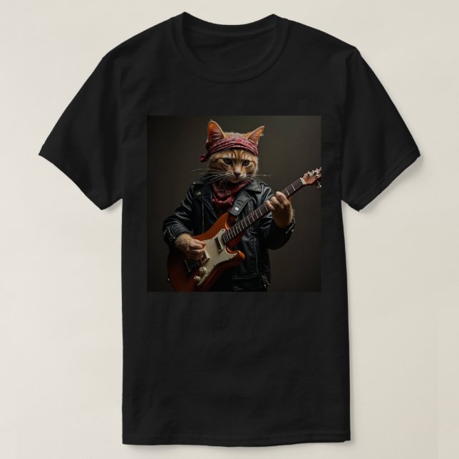 Orange Cat Guitar Player T-Shirt (Design vorne)