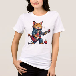 Orange Cat Guitar Player Tri-Blend Shirt