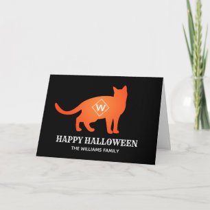 Orange Cat Happy Halloween Familienname Karte