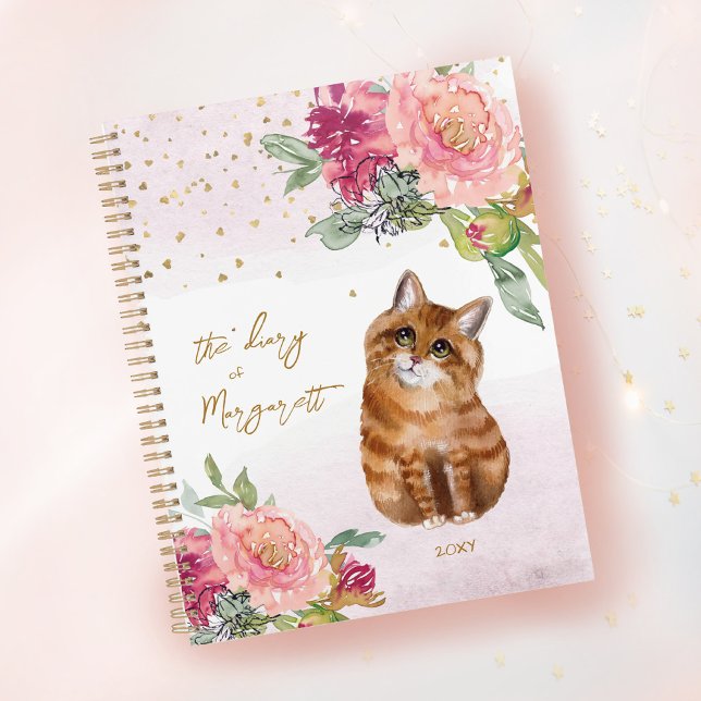 Orange Cat Illustration Blume Girl Daily Diary Planer (Von Creator hochgeladen)
