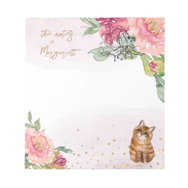 Orange Cat Illustration Girl Daily Notes Notizblock (Vorderseite)