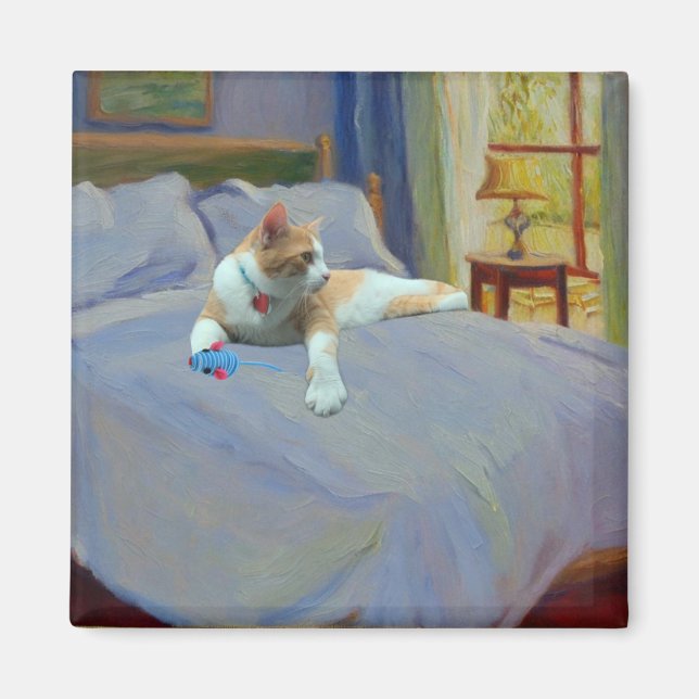 Orange Cat im Bett Magnet (Vorne)