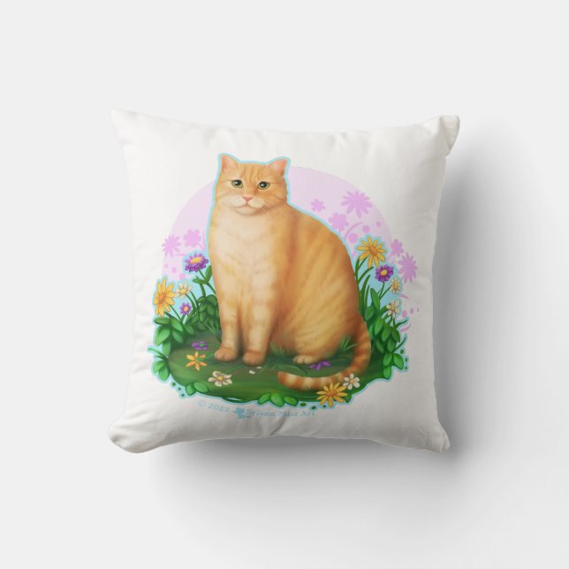 Orange Cat in the Flower Patch Kissen (Vorderseite)