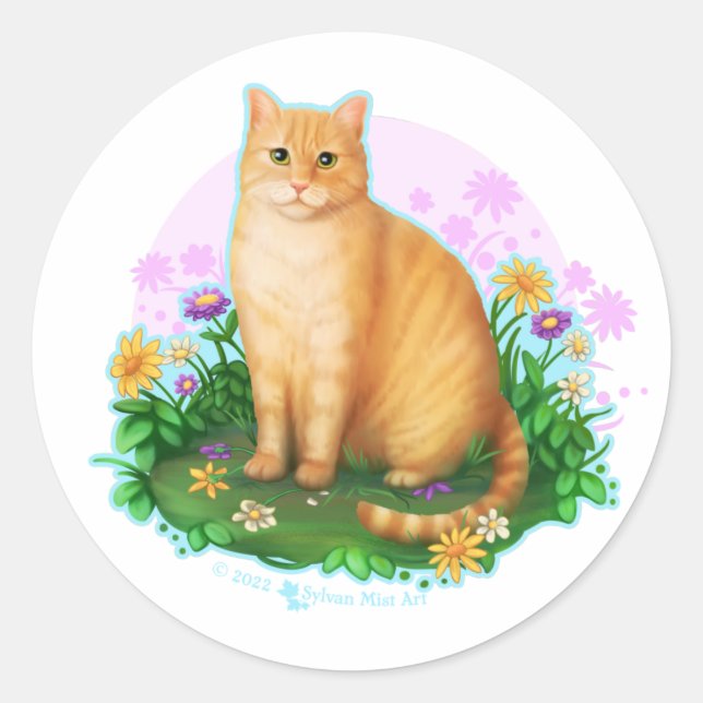 Orange Cat in the Flower Patch Sticker (Vorderseite)