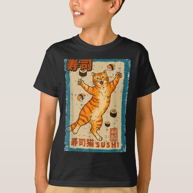 Orange Cat Jumng With Sushi Japanese Food Men Wome T-Shirt (Vorderseite)