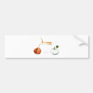 Orange Cat Jumping between Pumpkins Autoaufkleber