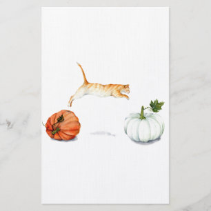 Orange Cat Jumping between Pumpkins Briefpapier
