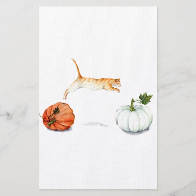 Orange Cat Jumping between Pumpkins Briefpapier (Vorderseite)