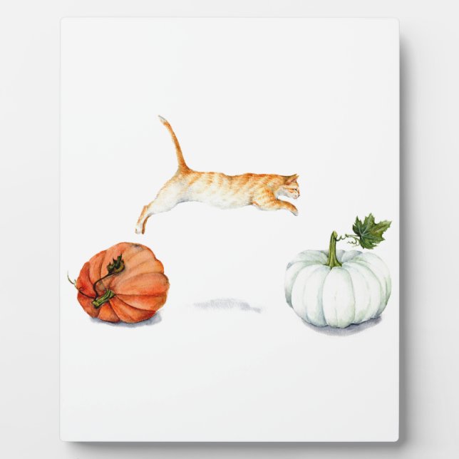 Orange Cat Jumping between Pumpkins Fotoplatte (Vorderseite)