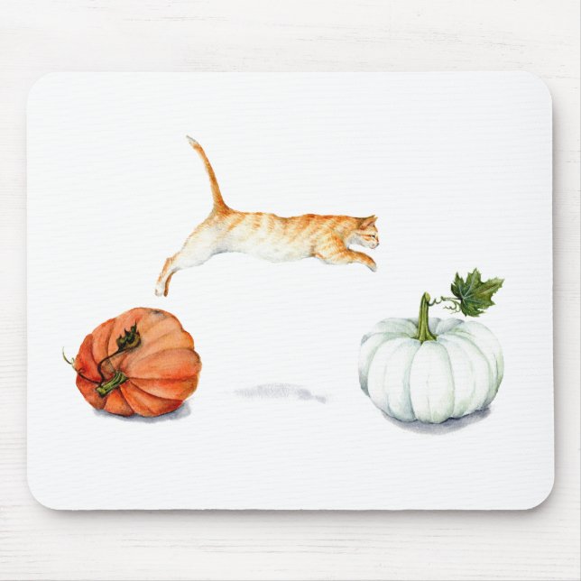 Orange Cat Jumping between Pumpkins Mousepad (Vorne)