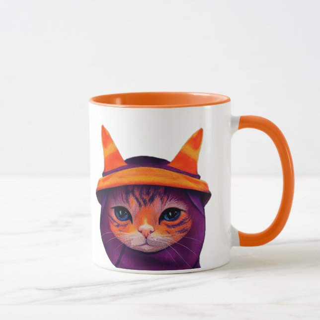 Orange Cat mit Hexenhut Halloween Tasse (Rechts)