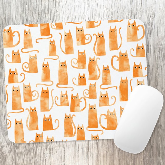 Orange Cat Mousepad (Fun and quirky watercolor orange ginger cat pattern mouse mat)