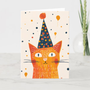 Orange Cat Party Hat Geburtstag Grußkarte Dankeskarte