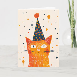 Orange Cat Party Hat Geburtstag Grußkarte Karte