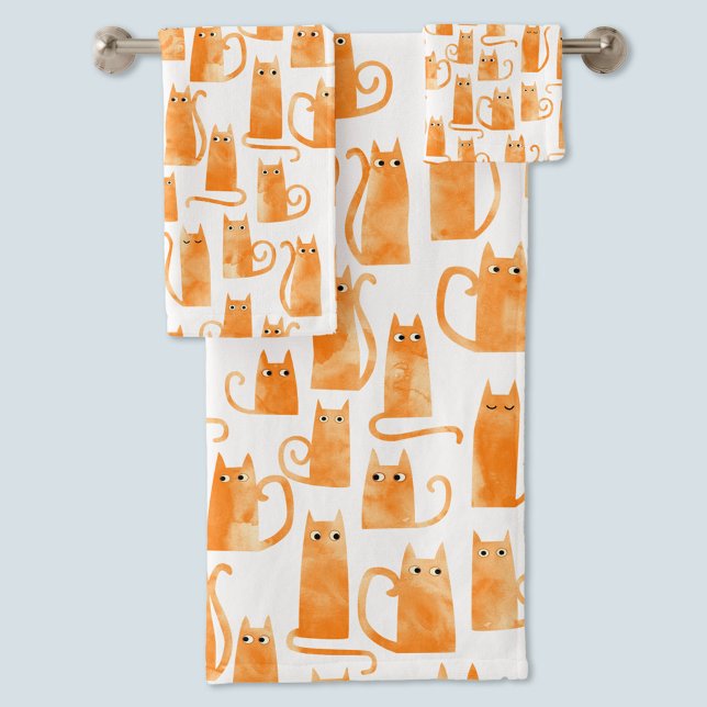 Orange Cat Pattern Badhandtuch Set (Von Creator hochgeladen)