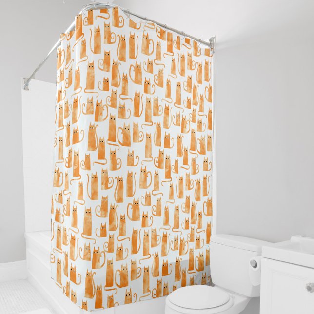 Orange Cat Pattern Duschvorhang (Fun Orange Ginger Cat pattern watercolor art shower curtain)