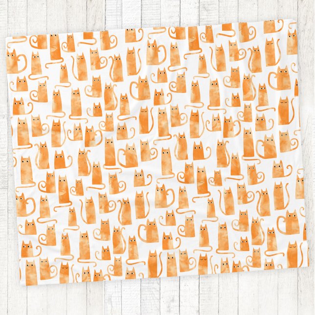 Orange Cat Pattern Fleecedecke (Orange cat watercolor fun fleece blanket)