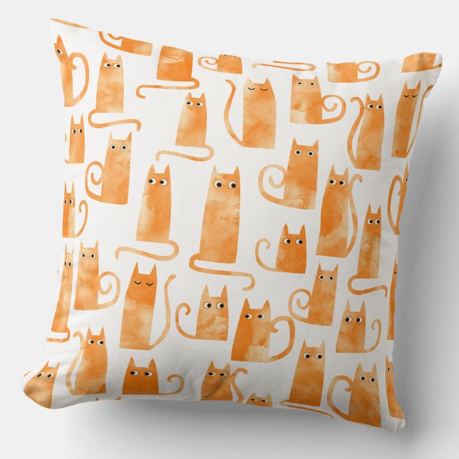 Orange Cat Pattern Kissen (Orange ginger cat watercolor pattern throw pillow)