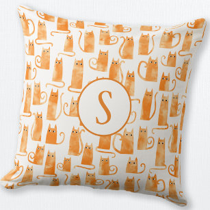 Orange Cat Pattern Monogram Kissen