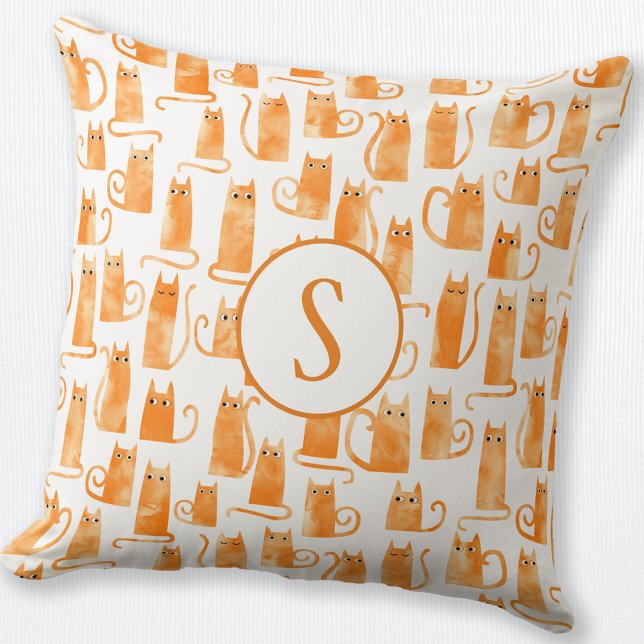 Orange Cat Pattern Monogram Kissen (Monogram personalized orange ginger cat throw pillow)