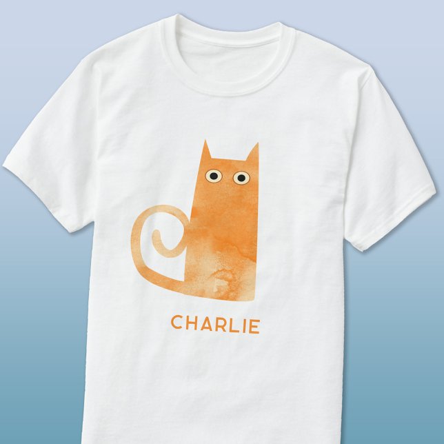 Orange Cat Personalisiert T-Shirt (Watercolor orange ginger cat personalized name t-shirt)