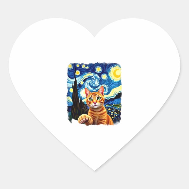 Orange Cat Selfie Starry Night Cat Mama Cat Lovers Herz-Aufkleber (Vorderseite)
