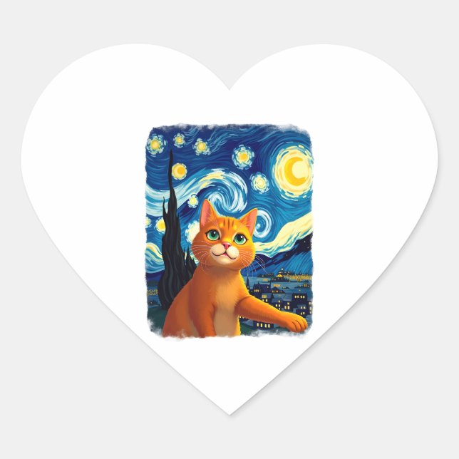 Orange Cat Selfie Starry Night Cat Mama Cat Lovers Herz-Aufkleber (Vorderseite)