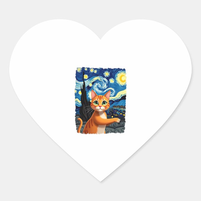 Orange Cat Selfie Starry Night Cat Mama Cat Lovers Herz-Aufkleber (Vorderseite)