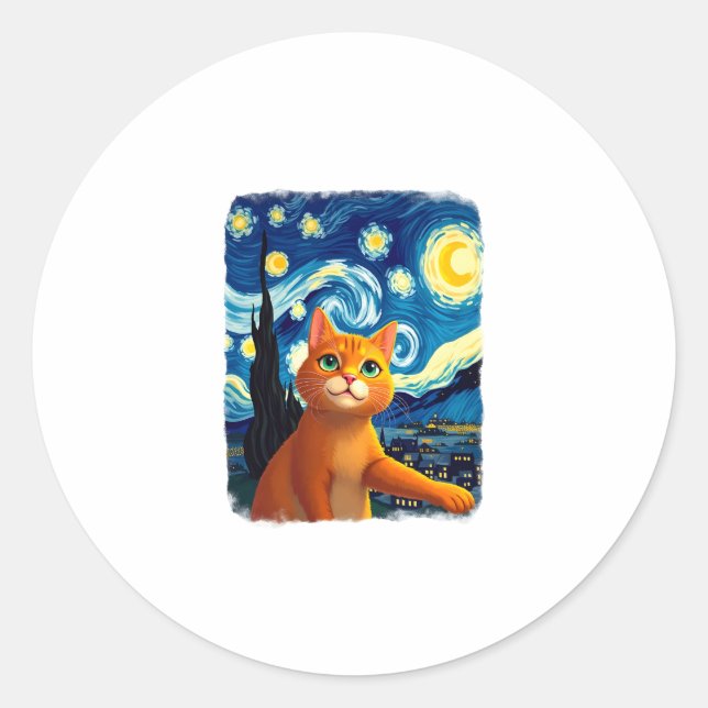 Orange Cat Selfie Starry Night Cat Mama Cat Lovers Runder Aufkleber (Vorderseite)