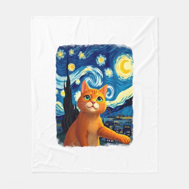 Orange Cat Selfie  Starry Night Cat Mom Cat Lovers Fleecedecke (Vorderseite)