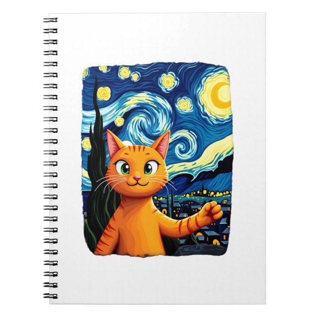 Orange Cat Selfie  Starry Night Cat Mom Cat Lovers Notizblock (Vorderseite)