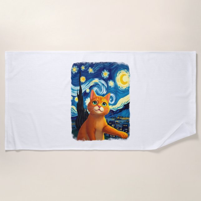 Orange Cat Selfie  Starry Night Cat Mom Cat Lovers Strandtuch (Vorderseite)