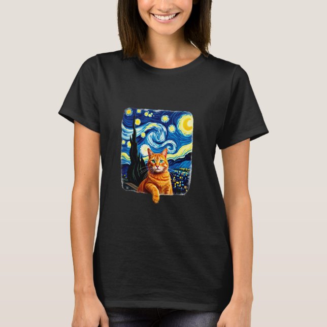 Orange Cat Selfie  Starry Night Cat Mom Cat Lovers T-Shirt (Vorderseite)