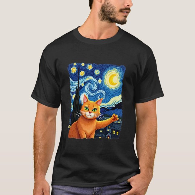 Orange Cat Selfie  Starry Night Cat Mom Cat Lovers T-Shirt (Vorderseite)