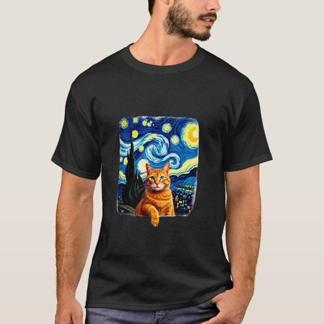 Orange Cat Selfie  Starry Night Cat Mom Cat Lovers T-Shirt (Vorderseite)