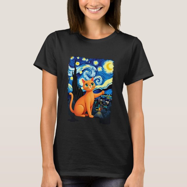 Orange Cat Selfie  Starry Night Cat Mom Cat Lovers T-Shirt (Vorderseite)