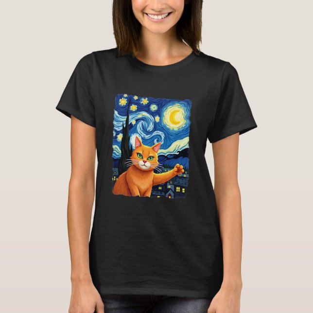 Orange Cat Selfie  Starry Night Cat Mom Cat Lovers T-Shirt (Vorderseite)