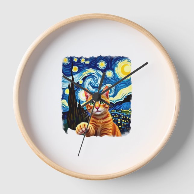Orange Cat Selfie  Starry Night Cat Mom Cat Lovers Uhr (Vorderseite)