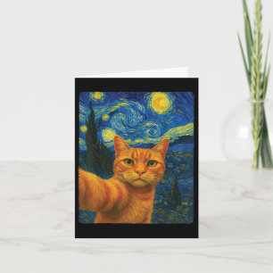 Orange Cat Selfie Van Goghs Starry Night Cat Mama Karte