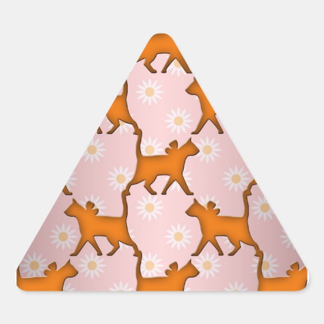 Orange Cat Silhouette Pattern Dreieckiger Aufkleber (Vorderseite)