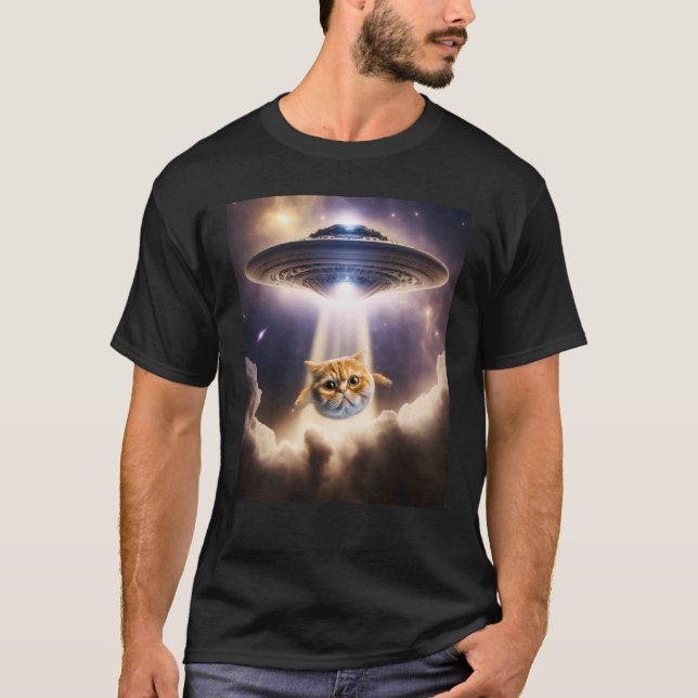 Orange Cat UFO Space Alien Niedlich Kitten Beam Up T-Shirt (Vorderseite)