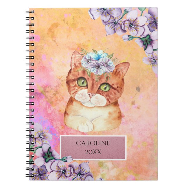 Orange Cat & Violet Blume Girl's Daily Notes Notizblock (Vorderseite)