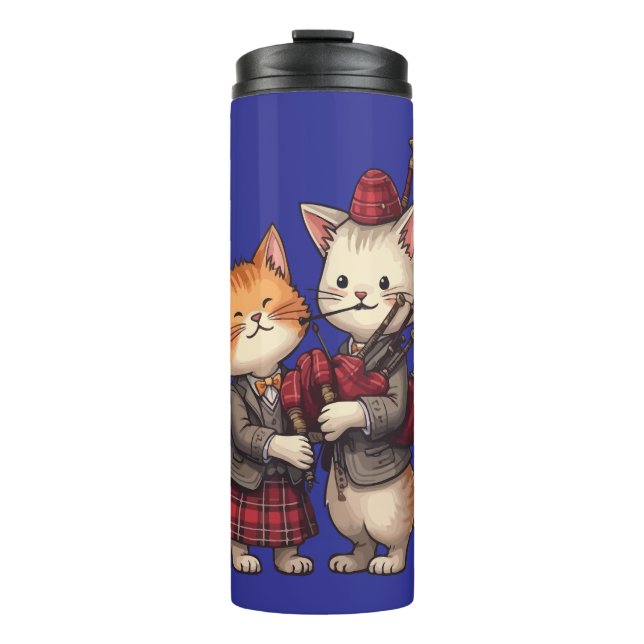 Orange Cats Playing Bagpipes and Wearing Plaid Thermosbecher (Vorderseite)