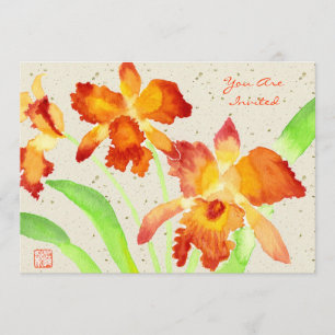 Orange Cattleya Orchids Aquarellmalerei Einladung