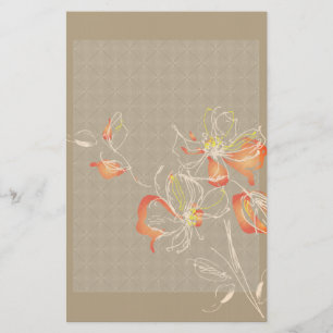 Orange Chalk Gezeichnet Blume Stationary Briefpapier