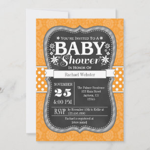 Orange Chalkboard Floral Baby Dusche einladen Einladung