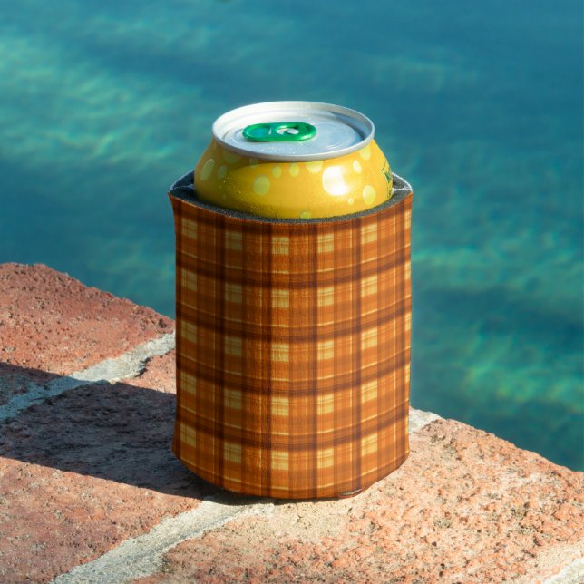 Orange Checked Tartan Print, Dosenkühler (In Situ Pool)